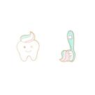 Conjunto de broches, desenhos animados, dentes e escovas de dentes, cuidados dentários