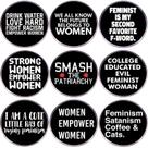 Conjunto de broches feministas com 9 emblemas redondos de liga leve com citações empoderadoras