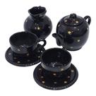 Conjunto de Bule Chaleira Xicaras com pires Preto com Estrela Dourada Cerâmica