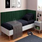 Conjunto de Cabeceira Painel Estofada Cama Box Laura II Solteiro 0,90 cm com Proteção Lateral Verde Musgo