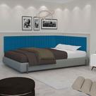Conjunto de Cabeceira Palito KING Estofado Suspensa com Proteção Lateral - 195 CM - Azul Suede