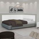 Conjunto de Cabeceira Ripada Palito Cama casal 140 cm suspensa estofada - Branco material sintético