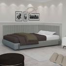Conjunto de Cabeceira Ripada Palito Cama casal 140 cm suspensa estofada - Cinza material sintético