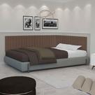 Conjunto de Cabeceira Ripada Palito Cama casal 140 cm suspensa estofada - Marrom Suede