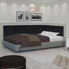 Conjunto de Cabeceira Ripada Palito Cama casal 140 cm suspensa estofada - Preto material sintético