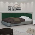 Conjunto de Cabeceira Ripada Palito Cama casal 140 cm suspensa estofada - Verde Musgo Suede