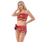 Conjunto de cachecol Belly Dance Hip Saia Baisdan de 2 peças e blusa vermelha