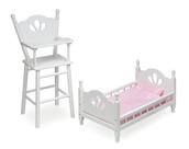 Conjunto de cadeira alta e cama Doll Badger Basket Classic Wood 18"