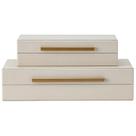 Conjunto de caixas de armazenamento decorativas bege shagreen com alças douradas