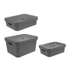 Conjunto de Caixas Organizadoras Cube com Tampa KTE004 3 Peças Chumbo - Ou Martiplast Conjunto de Caixas Organizadoras Cube com Tampa KTE004 3 Peças Chumbo - Ou Martiplast