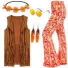 Conjunto de calças Costume Leumoi 70s para mulher com franjas de discoteca L