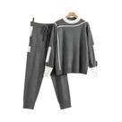 Conjunto De Calças De Tricô Com Patchwork Para Mulheres, Outono E Primavera, Blusa Casual De Manga