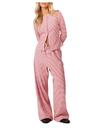 Conjunto de calças femininas listradas de 2 peças Outfit WDIRARA rosa XS