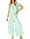 Conjunto de calças femininas Outfit HangNifang de 2 peças listradas de manga curta