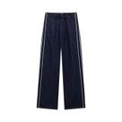Conjunto De Calças Jeans Femininas Com Listras Laterais E Jaqueta De Gola Alta Com Amarração Casual Conjunto De Calças Jeans Femininas Com Listras Laterais E Jaqueta De Gola Alta Com Amarração Casual
