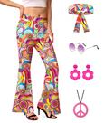 Conjunto de calças largas hippie femininas dos anos 60 e 70 da G and PL