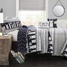 Conjunto de cama edredom Lush Decor Navy Lhama Listrado Reversível Conjunto de cama edredom Lush Decor Navy Lhama Listrado Reversível