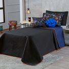 Conjunto de Cama Infantil Kit Colcha Cobre Leito SOLTEIRO Dupla Face Game Win Preto/Marinho com Almofadas Estampadas 05 Peças