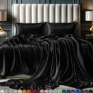 Conjunto de cama king size Satin Sheets DECOLURE (4 peças, 21 cores) preto