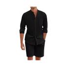 Conjunto De Camisa De Linho E Algodão Para O Verão Masculino Com Shorts E Cardigan, Roupas Casuais