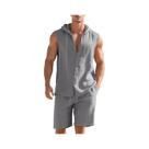 Conjunto De Camisa Sem Mangas Com Capuz De Linho Para O Verão Masculino E Calças Curtas, Traje