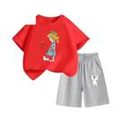 Conjunto De Camiseta De Manga Curta E Shorts Para Meninas Com Estampa De Gato Em Desenho Animado,