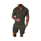 Conjunto De Camiseta E Shorts Esportivos Masculinos Pretos Com Gola Em Malha, Manga Curta, Estilo Conjunto De Camiseta E Shorts Esportivos Masculinos Pretos Com Gola Em Malha, Manga Curta, Estilo