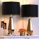 Conjunto de candeeiros de mesa Hamucd de 2 candeeiros de mesa USB espelhados de cor âmbar