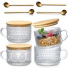 Conjunto de canecas de café LANDNEOO Vintage de vidro de 14 onças com tampas de bambu, 4 unidades
