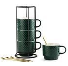 Conjunto de canecas de café LYEOBOH Porcelain 385mL com suporte e colheres
