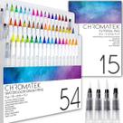Conjunto de canetas de aquarela CHROMATEK 54 com bloco de 15 páginas e tutorial
