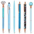 Conjunto de canetas esferográficas Qeeenar Metal Crystal Diamond, 6 peças, azul