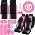 Conjunto de capa de assento de carro ROCEEI 47 unidades, conjunto completo em preto e rosa