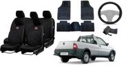 Conjunto de Capa de Couro e Tapetes para Fiat Strada + Capa de Volante