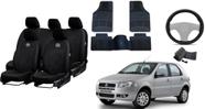 Conjunto de Capa de Couro + Tapete + Capa de Volante para Fiat Palio 05-10