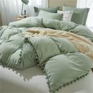 Conjunto de capa de edredom IHOUSTRIY Ball Fringe Pattern Dark Sage Green