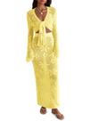 Conjunto de capa de natação Saodimallsu feminino de crochê com decote em V amarelo Conjunto de capa de natação Saodimallsu feminino de crochê com decote em V amarelo