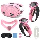 Conjunto de capa de silicone rosa para Meta Quest 3S VR, 7 peças