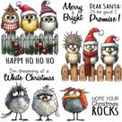 Conjunto de carimbos transparentes e matrizes de corte de metal FUGUT Merry Christmas para fabricação de cartões DIY, material de scrapbooking de Natal, molde de faca para álbuns e artesanato (chapéu de Natal, pássaros, 5,5 x 5,5 polegadas)