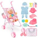Conjunto de carrinho de bebê DeAO com boneca de 33 cm e 18 acessórios