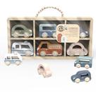 Conjunto de carros de brinquedo de madeira SPEEDY MONKEY, 6 peças com estojo