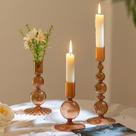 Conjunto de castiçais de vidro Hewory, 3 peças com nervuras marrons
