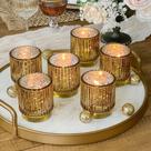 Conjunto de castiçais em vidro dourado canelado vintage Kate Aspen