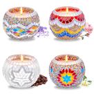 Conjunto de castiçais Rancco Mosaic Glass com velas de cera de soja