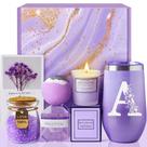 Conjunto de cesta de presentes de spa MADDIFY Lavender com copo com monograma