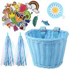 Conjunto de cestas de bicicleta Boao Unicorn Kids com sino e adesivos azuis