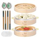 Conjunto de cestas de vapor de bambu MacArio de 25 cm para cozinhar com acessórios