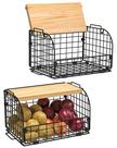 Conjunto de Cestos de Arame para Cozinha Joben Oligey Empilháveis com Bambu Conjunto de Cestos de Arame para Cozinha Joben Oligey Empilháveis com Bambu