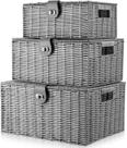 Conjunto de cestos de armazenamento Homepeaz Woven Wicker com tampa e fechadura cinza