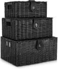 Conjunto de cestos de armazenamento Homepeaz Woven Wicker com tampa e fechadura preta